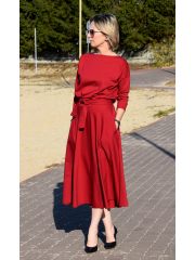 ADELA - Midi Flared cotton dress - burgundy color