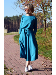 ADELA - Midi Flared cotton dress - turquoise