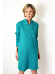 SAHARA - cotton dress with a stand-up collar - turquoise color