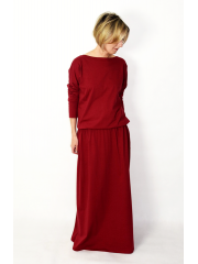 MAXIMA - cotton long dress with pockets - burgundy