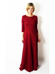 MISS - long cotton dress with long sleeves - burgundy