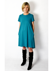 TESSA - A-förmiges Kleid mit kurzen Ärmeln - türkise Farbe