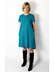 TESSA - A-shaped dress with short sleeves - turquoise