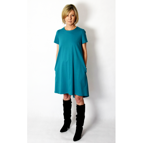 TESSA - A-shaped dress with short sleeves - khaki