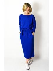 NINA - Cotton maxi belted dress - cobalt