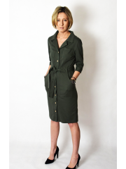 SIMONE - cotton dress with belt fastened with buttons - Khaki