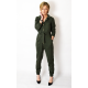 BROOKLYN - cotton jumpsuit with a belt - khaki