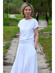 FOCUS - cotton women's T-SHIRT - white and navy blue stripes