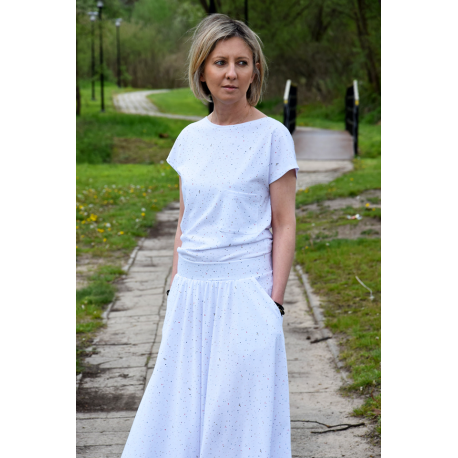 FOCUS - cotton women's T-SHIRT - white and navy blue stripes