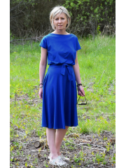 LUCY - Midikleid aus Baumwolle - marineblaue Tupfen