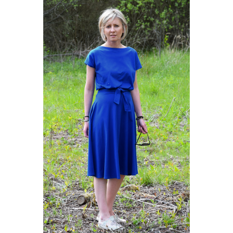 LUCY - Midi cotton dress - navy blue polka dots