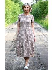 MILANO - Cotton dress with short sleeves - mocha with polka dots