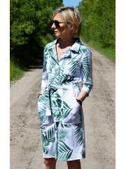 SIMONE - cotton dress with belt fastened with buttons - monstera