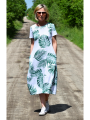 MILANO - Cotton dress with short sleeves - monstera