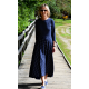 ROBIN - long cotton dress - navy blue in polka dots