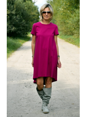 TESSA - A-shaped dress with short sleeves - fuchsia