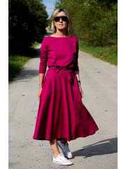 ADELA - Midi Flared cotton dress - fuchsia