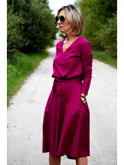 JENNIFER - V-Ausschnitt Baumwolle Midi-Kleid - Fuchsia