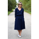 JENNIFER - V-Ausschnitt Baumwolle Midi-Kleid - Navy blau