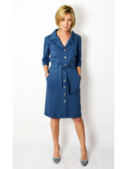 SIMONE - cotton dress with belt fastened with buttons - denim