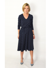 JENNIFER - V-neck cotton midi dress - navy blue in polka dots