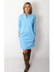 SAHARA - Baumwollkleid mit Stehkragen - hellblaue farbe