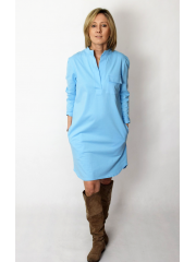 SAHARA - cotton dress with a stand-up collar - light blue color