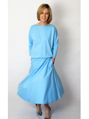 NADIA - Baumwolle Midi-Kleid mit elastischem Bund- hellblaue farbe