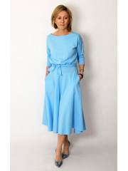 ADELA - Midi Flared cotton dress - denim