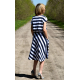 LUCY - Midi Flared cotton dress in white and navy blue stripes