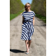 LUCY - Midi Flared cotton dress in white and navy blue stripes