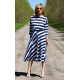 ADELA - Midi Flared cotton dress - white and navy blue stripes
