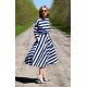 ADELA - Midi Flared cotton dress - white and navy blue stripes