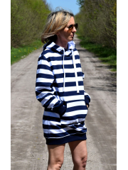 TURBO - LONG HOODIE - white and navy blue stripes