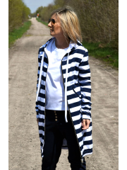 JASPER - long hoodie with pockets - white and navy blue stripes