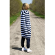 JASPER - long hoodie with pockets - white and navy blue stripes