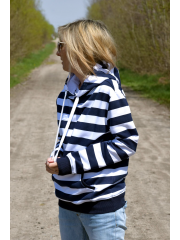 LOVE - sweatshirt with a hood - white and navy blue stripes