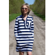 SAHARA - cotton dress with a stand-up collar - white and navy blue stripes