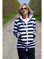 CHLOE - women's zip-up hoodie - white and navy blue stripes