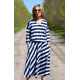 KENIA - V-Ausschnitt Midi-Kleid mit elastischem Bund - weiße und marineblaue Streifen