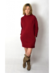 NEMO - Cotton dress with stand-up collar - dark red