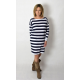 TENSO - long-sleeved cotton dress - white and navy blue stripes