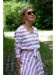JENNIFER - V-neck cotton midi dress - dirty pink stripes