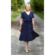 DIXIE- V-neck cotton midi dress - navy blue in polka dots