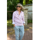LOLITA - cotton blouse with a stand-up collar - dirty pink stripes