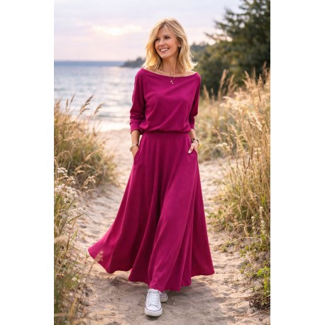 KORNELIA - LANG GESTRICKT KLEID - fuchsia