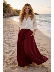 DRESCODE - Lange Baumwollrock mit Schleife oder Strick - Burgunder Farbe
