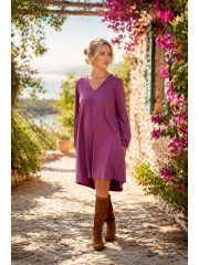 TESSA - A-förmiges Kleid mit kurzen Ärmeln - Pflaume