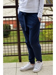 OFFICE - COTTON TROUSERS WITH A BOW - navy blue