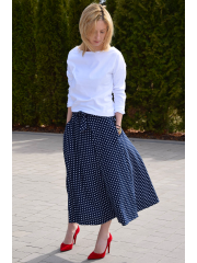 KLAUDIA - KNITTED SKIRT FROM THE WHEEL 7/8 - navy blue in polka dots